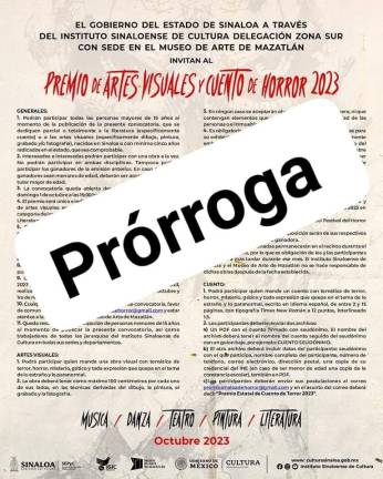 Habrá prórroga para participar en el concurso de Artes Visuales y Cuento de Horror, que organiza el Museo de Arte de Mazatlán.
