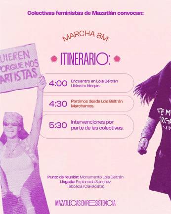 Este viernes realizará la Marcha del 8M en Mazatlán a partir de las 16:00 horas.