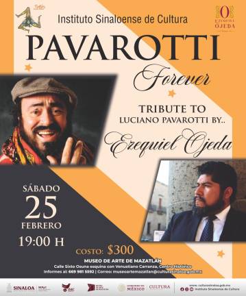 El tenor Ezequiel Ojeda hará un tributo a Luciano Pavarotti en el Museo de Arte de Mazatlán.