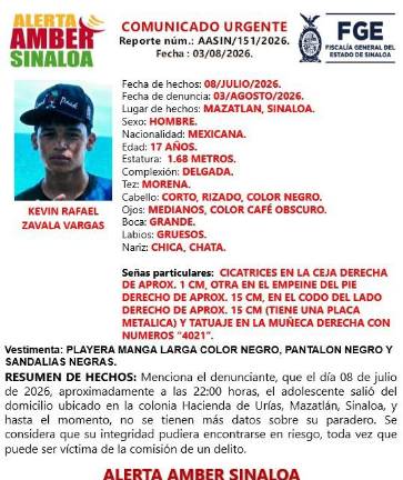 Kevin Rafael desapareció el pasado 8 de julio en Mazatlán.
