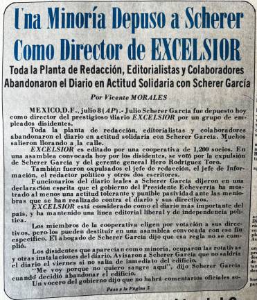 El 9 de julio de 1976, Noroeste informaba en sus páginas la situación por la que atravesaba Excélsior.
