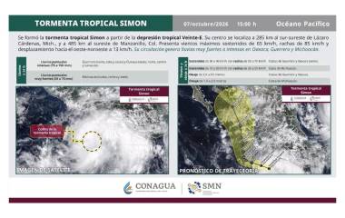 Se forma la Tormenta Tropical Simon que podría evolucionar a huracán e impactar en Sinaloa.
