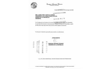 Oficio del Senador Enrique Inzunza Cázarez, de Sinaloa, para terminar con la licencia temporal para separarse del cargo.