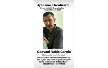 El miércoles 30 de septiembre fue la última vez que se supo de Geovani Rubio García, de 52 años.