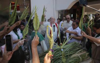 Las palmas fueron bendecidas por el Padre Horacio Hernández.