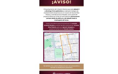 El Ayuntamiento informó que el carril derecho de esta céntrica intersección permanecerá cerrado desde la tarde del sábado hasta la madrugada del lunes.