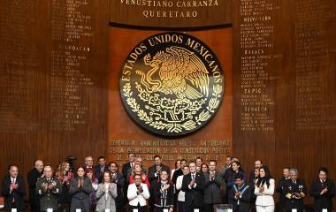 La Presidenta de México Claudia Sheinbaum Pardo en la ceremonia oficial de la conmemoración de la promulgación de la Constitución de 1917.