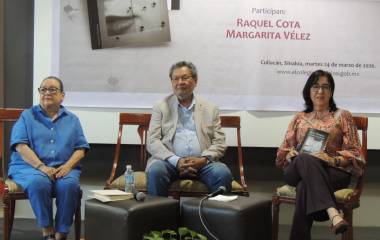 Margarita Vélez, Élmer Mendoza y Raquel Cota.