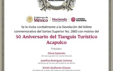Develación del billete conmemorativo con motivo del 50 aniversario del Tianguis Turístico Acapulco, desde el pabellón expositor del Estado de Guerrero