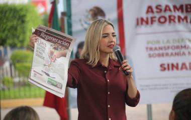 Estrella Palacios Domínguez inició este miércoles su gira como aspirante a la Coordinación Estatal de Defensa de la Transformación y la Soberanía Nacional en Sinaloa.