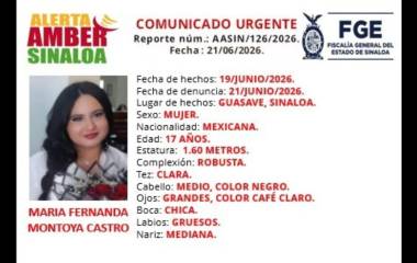 La FGE activó la Alerta Amber tras la desaparición de María Fernanda en Guasave.