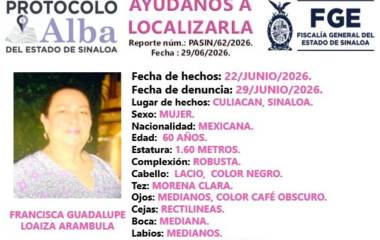 La Fiscalía de Sinaloa activó mecanismos de búsqueda para la localización de Francisca Guadalupe.