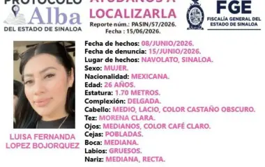 La Fiscalía de Sinaloa activó el Protocolo Alba para la localización de Luisa Fernanda en Navolato.