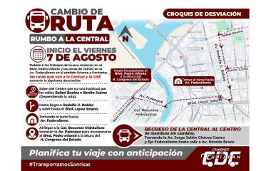 El transporte urbano aplica una desviación temporal por los trabajos en el bulevar Pedro Infante y la Avenida Federalismo.