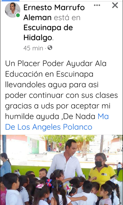 $!‘Pega’ falta de agua a escuelas de Escuinapa; ex funcionario presume apoyo