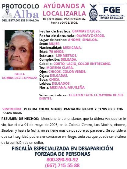 $!Desaparece adulta mayor en la colonia Centro de Los Mochis, Ahome