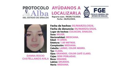 La Fiscalía de Sinaloa activa el Protocolo Alba para localizar Dannia Rocío.