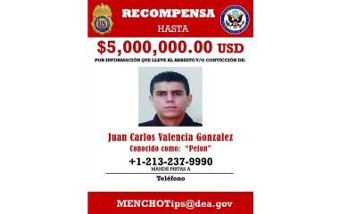 Ficha de recompensa de Juan Carlos Valencia González, hijastro de Nemesio Oseguera Cervantes, “El Mencho”.