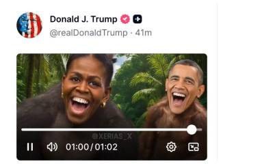 El Presidente Donald Trump muestra a los Obama con cuerpo de monos.