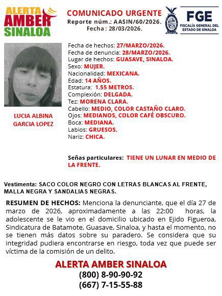 $!Solicitan ayuda para encontrar a Lucía Albina, menor extraviada en Guasave