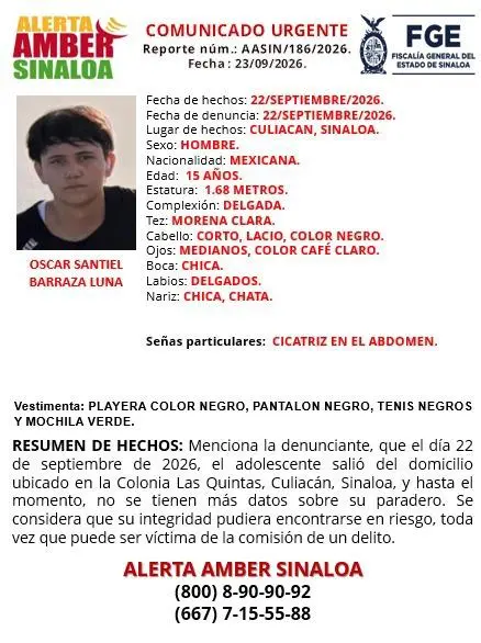 $!Activan Alerta Amber en Culiacán por desaparición de dos adolescentes de 13 y 15 años