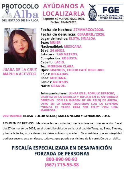 $!Buscan a Juana de la Cruz, desaparecida hace una semana en Tanques, Elota