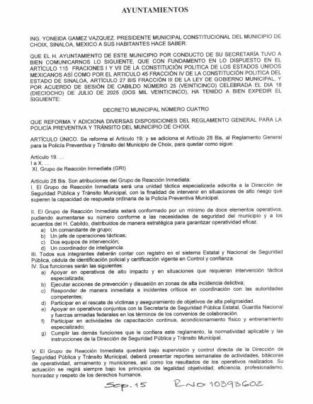 $!Crean Grupo de Reacción Inmediata en Choix para enfrentar situaciones de alto riesgo