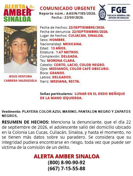 $!Activan Alerta Amber en Culiacán por desaparición de dos adolescentes de 13 y 15 años