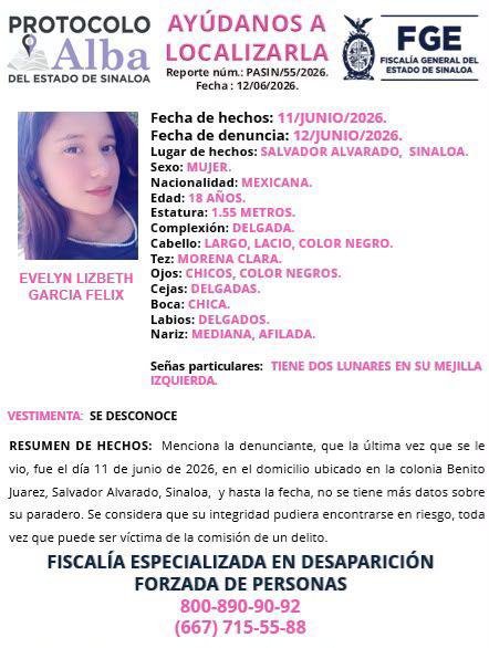 $!Activan ficha de búsqueda por Evelyn Lizbeth desaparecida en Salvador Alvarado