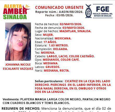 Johanna Nicole desapareció en Mazatlán el sábado 2 de mayo.