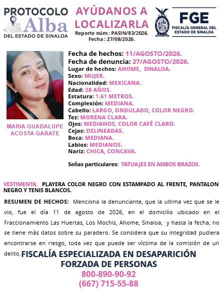 $!María Guadalupe lleva 18 días desaparecida en Ahome; activan búsqueda para localizarla