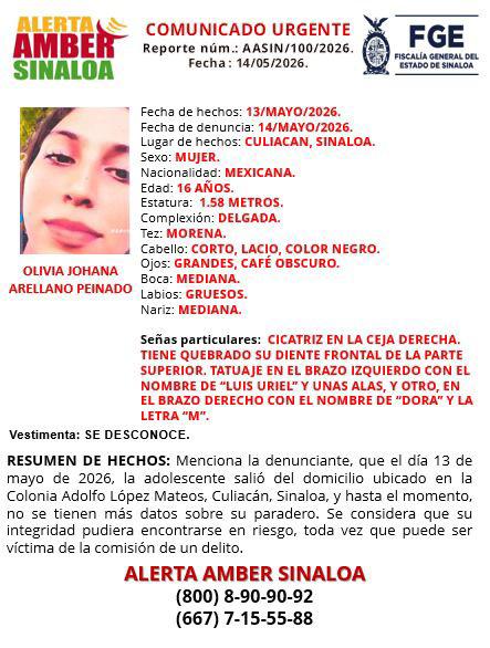 $!Solicitan ayuda para localizar a Olivia Johana, adolescente extraviada en Culiacán