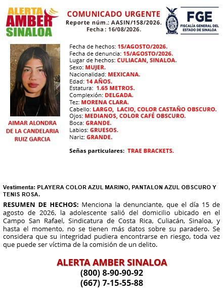 $!Piden ayuda para localizar a Aimar Alondra, adolescente extraviada en Costa Rica, en Culiacán