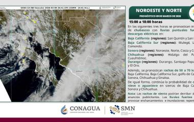 Existe probabilidad de caída de nieve o aguanieve en zonas serranas de Baja California, Sonora, Chihuahua, Sinaloa y Durango.