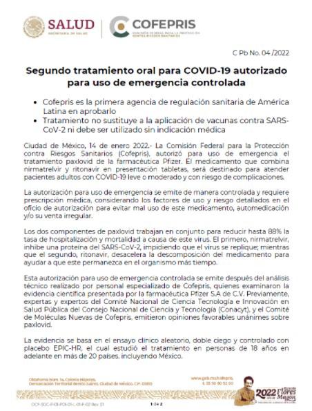 $!Cofepris autoriza uso de emergencia de píldora Paxlovid de Pfizer contra Covid