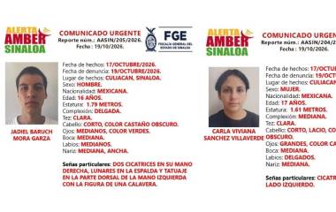 La Fiscalía de Sinaloa activó dos Alerta Amber para la localización de dos menores de edad desaparecidos en Culiacán.