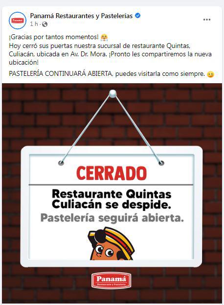 $!Cierra restaurante Panamá de Las Quintas, en Culiacán, con aviso de que tendrá nueva ubicación