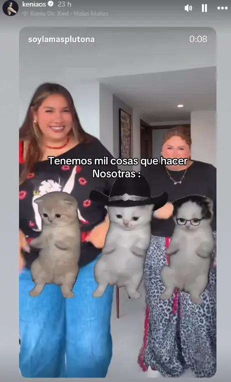$!“Malas Mañas” de Kenia Os se suma a la tendencia viral de “La Calabaza”, los usuarios de TikTok recrean una coreografía acompañada por tres gatos animados.