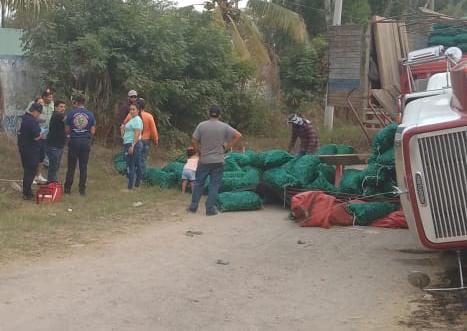 $!Torton cargado de chiles vuelca en la carretera Villa Unión-Walamo