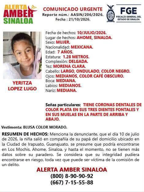$!Buscan en Ahome a Yeritza, niña de 7 años desaparecida en Guanajuato