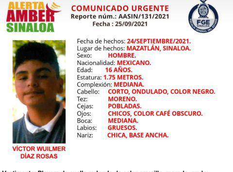 Buscan a Víctor Wuilmer, adolescente desaparecido desde el viernes en Mazatlán