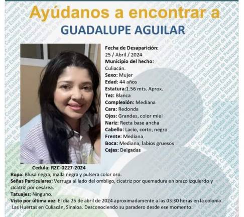 Desaparece mujer de 44 años en Culiacán