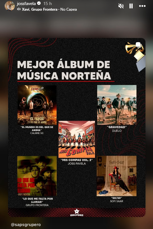 $!El cantautor sinaloense competirá en la categoría Mejor Álbum de Música Norteña.