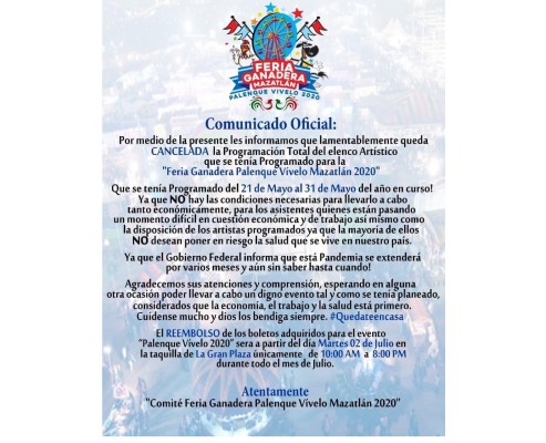 Cancelan la Feria Ganadera Mazatlán por Covid-19