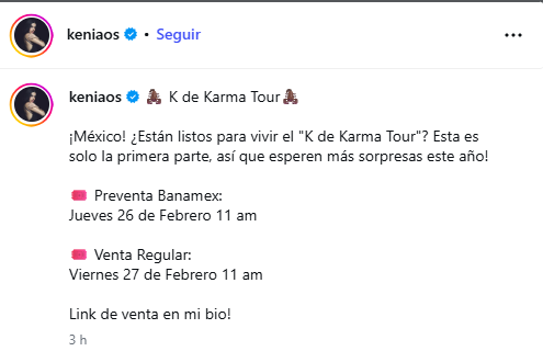 $!Kenia Os anticipa sorpresas que hará de esta presentación del tour.