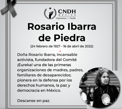 Fallece Rosario Ibarra, luchadora férrea por la paz y los desaparecidos