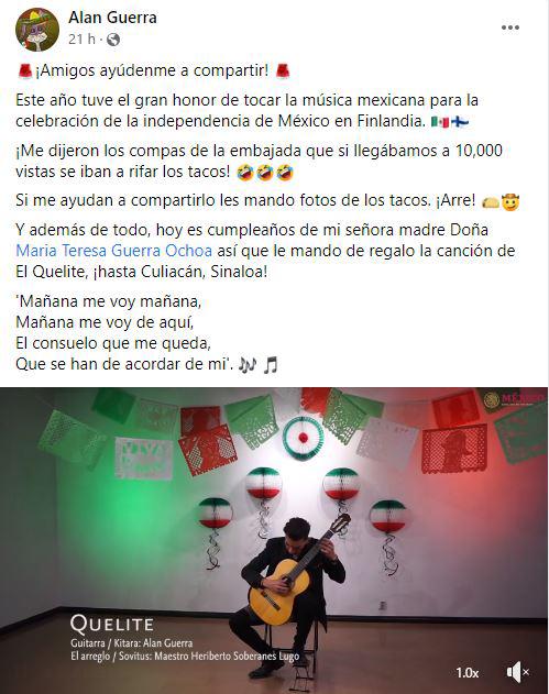 $!Desde Finlandia, el culiacanense Alan Guerra ofrece concierto mexicano invitado por la Embajada de México