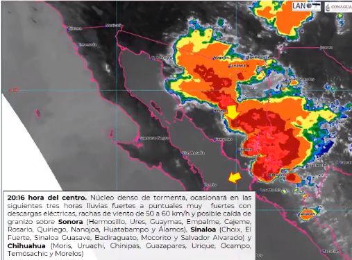 Se pronostican fuertes a intensas lluvias para Sinaloa en las próximas horas por núcleo denso de tormenta