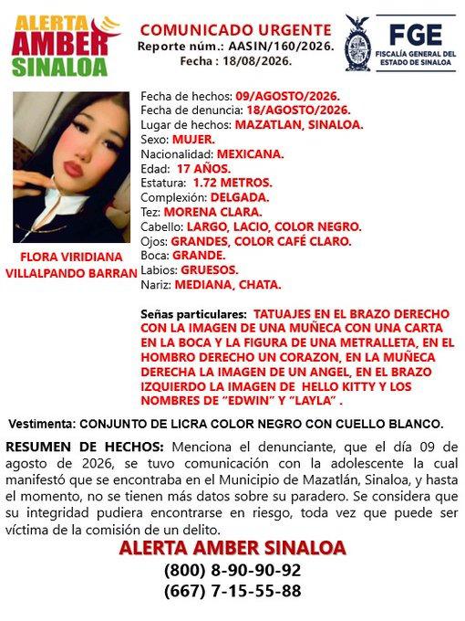 $!Flora Viridiana suma 9 días desaparecida en Mazatlán; piden ayuda para encontrarla