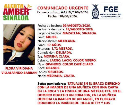 Flora Viridiana suma 9 días desaparecida en Mazatlán; piden ayuda para encontrarla